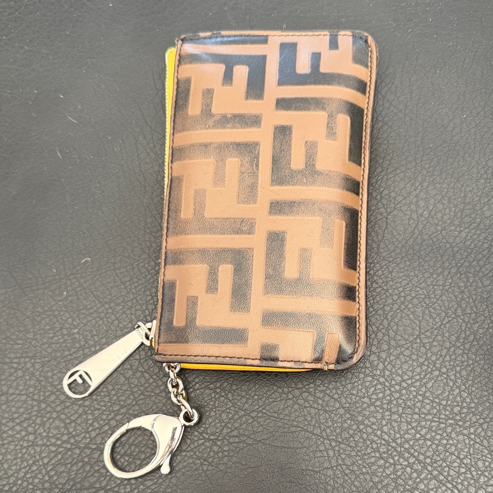 Fendi Brown and Yellow Zucca Key/Card Holder with Silver Hardware